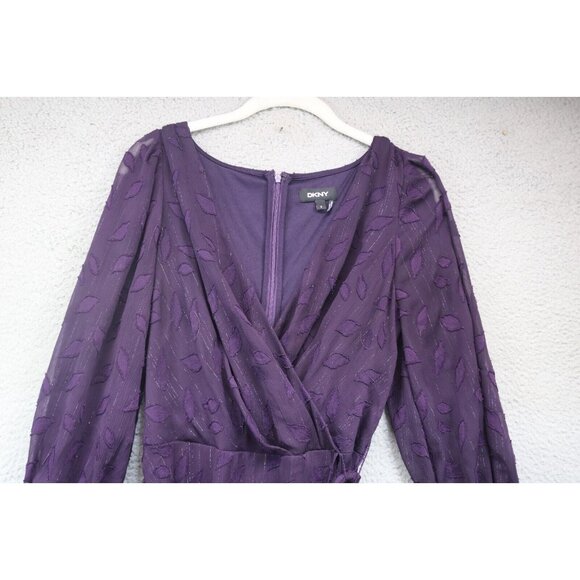 DKNY Purple 3/4 Balloon Sleeve Asymmetrical Midi Dress-Size 8-Fairy-Whimsigoth - Picture 6 of 13